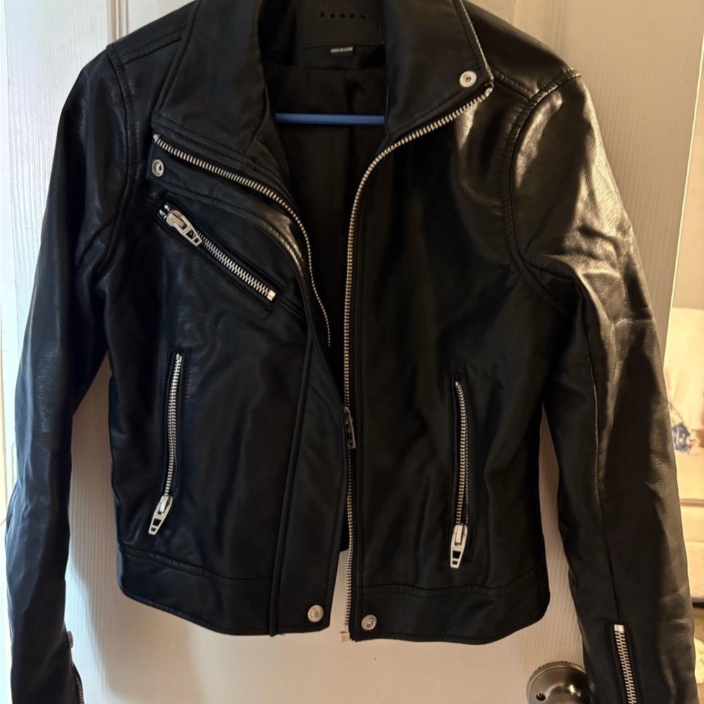 Black Leather Jacket with Silver Zippers
